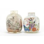 Two Chinese snuff bottles including a porcelain example finely hand painted with figures and