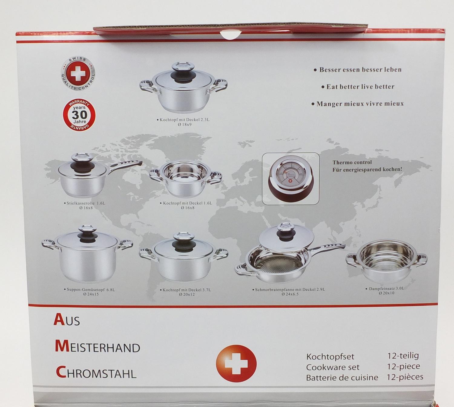 As new Swiss twelve piece saucepan set with box :For Further Condition Reports Please visit Our - Image 3 of 4