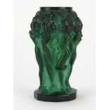 Art Nouveau Czechoslovakian Malachite glass vase, decorated with nude females, 13cm high :For