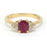 18ct gold ruby and diamond ring, S & Co London 1987, size J, 3.1g :For Further Condition Reports