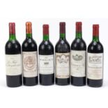 Six bottles of red wine comprising 1988 Margaux, 1986 Les Fiefs de Lagrange Saint-Julien, 1986