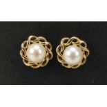 Pair of 9ct gold pearl earrings, 1cm in diameter, 2.2g :For Further Condition Reports Please visit