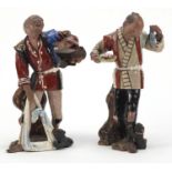 Pair of Chinese hand painted pottery figures of fishermen, the largest 20.5cm high :For Further