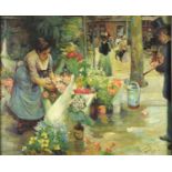 After Émile Bernard - Flower Seller, French School oil on board, framed, 56.5cm x 46cm :For