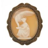 Victorian unmarked gold classical cameo brooch Leda and the Swan, tests as nine carat gold, 5cm in