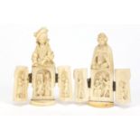 Rare pair of 19th century Dieppe carved ivory triptych figures, largest 8.5cm high :For Further