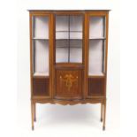 Edwardian inlaid mahogany display cabinet with concave glass above a convex door, 172cm H x 115cm