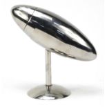 Retro modernist chrome cocktail shaker with stand, the cocktail shaker 21cm in length :For Further