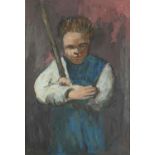 Boy holding a stick, charcoal and gouache, bearing an indistinct signature possibly Wiutters,