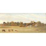 Cattle grazing before Pevensey Castle, early 20th century watercolour, framed, 61.5cm x 26.5cm :