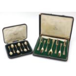 Set of six silver cake forks with server and a set of six silver teaspoons, by Mappin & Webb, both