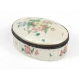 18th century French oval trinket box by Veuve Perrin, hand painted with flowers and insects, 9.7cm
