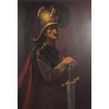 Kyril Vassilev - A Man in a Golden Helmet, oil on canvas laid on board, inscribed verso, unframed,