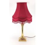 Brass corinthian column table lamp with shade, overall 69cm high :For Further Condition Reports