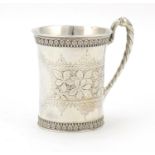 Victorian Aesthetic silver tankard engraved with grapevines, by Walter & John Barnard, London