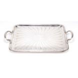 Large French silver plated twin handled tray by Christofle, impressed marks and numbered 2417554