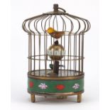 Clockwork automaton enamel bird cage alarm clock, 20cm high :For Further Condition Reports Please