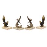 Two pairs of French Art Deco bird design marble bookends, the largest each 17cm high :For Further