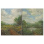 Octavius Thomas Clark - Figures in landscapes, pair of oil on boards, inscribed verso, mounted and