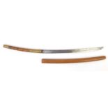 Japanese brass mounted Wakizashi with steel blade, 83.5cm in length :For Further Condition Reports