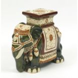 Hand painted pottery elephant design garden seat, 42cm high :For Further Condition Reports Please