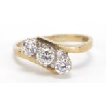 9ct gold clear stone crossover ring, size J, 1.6g :For Further Condition Reports Please visit Our