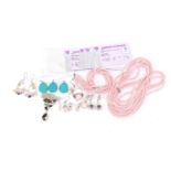 Silver semi precious stone jewellery with certificates including pink opal, turquoise and smokey