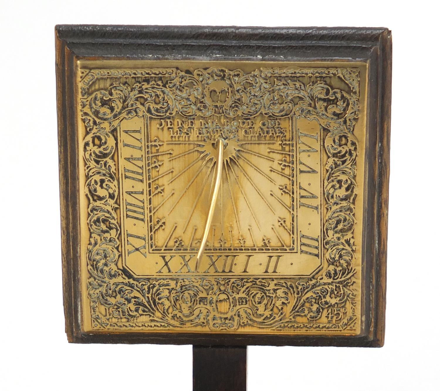 Antique oak backed brass sundial and compass, 15.5cm high :For Further Condition Reports Please - Image 2 of 5