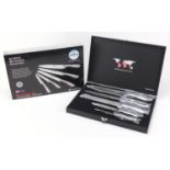 As new Swiss five piece knife set with Damask steel blades and fitted case :For Further Condition