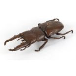 Japanese patinated bronze stag beetle, impressed marks to the underside, 13.5cm in length :For
