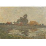 R J Leigh - River landscape, oil on canvas, inscribed verso, unframed, 46cm x 33cm :For Further