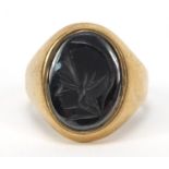 9ct gold intaglio classical bust seal ring, size S, 7.0g :For Further Condition Reports Please visit
