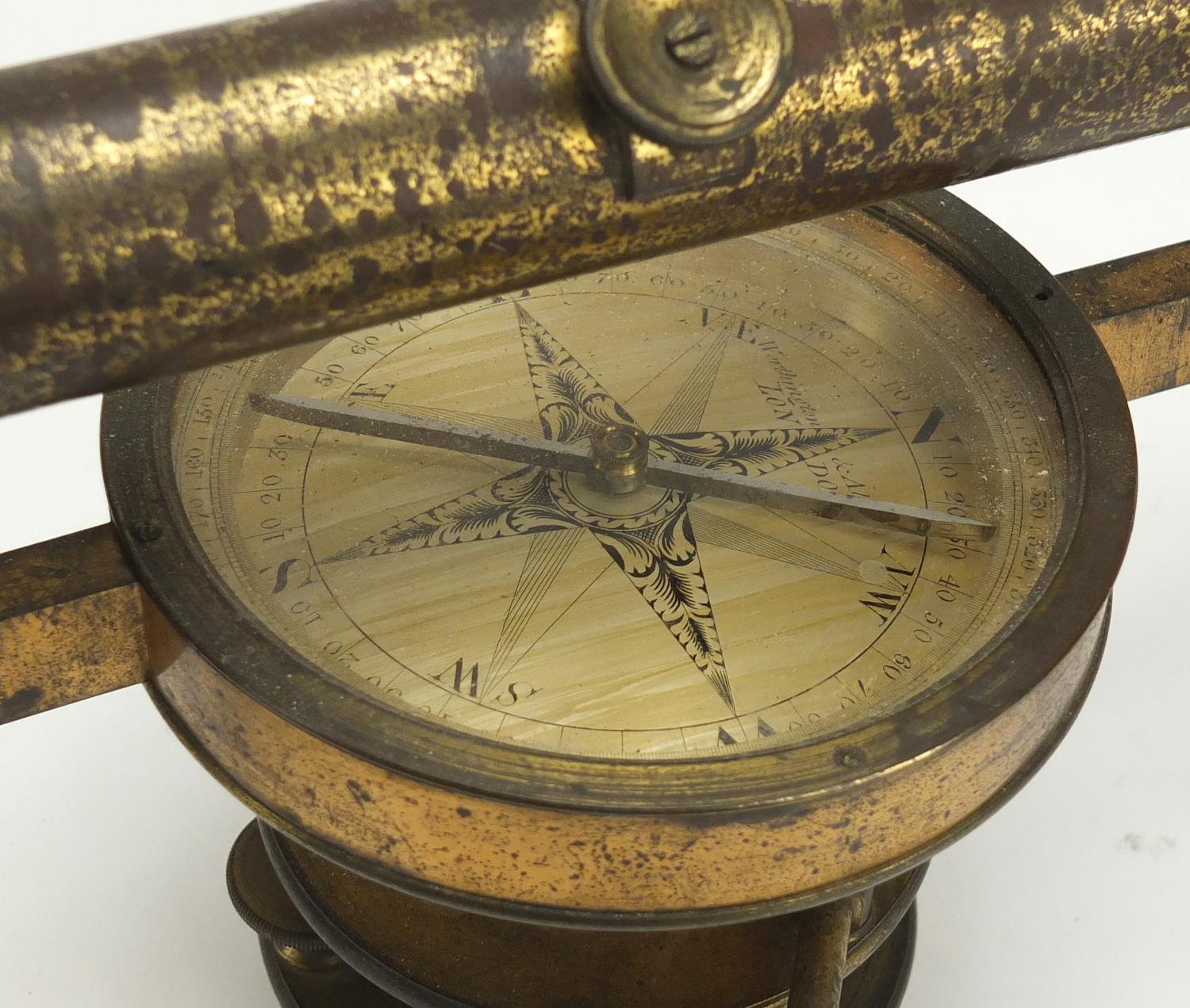 Early Victorian brass surveying instrument with silvered compass by Worthington & Allan of London - Image 3 of 8