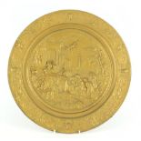 Gilt bronzed plaque embossed with classical scenes, 40cm in diameter : For Further Condition Reports