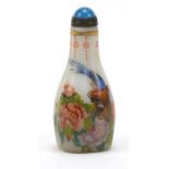 Chinese glass snuff bottle hand painted with flowers, 9cm high : For Further Condition Reports