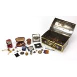 Objects including military interest cap badges, buttons and antique coins : For Further Condition