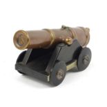 Copper and brass model table cannon lighter, 18cm in length : For Further Condition Reports Please