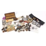 Objects including antique and later British coinage, a vintage glass pipe and compacts : For Further