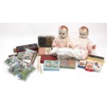 Mostly vintage toys including composite dolls, ebony and bone dominos and cat's eye marbles : For