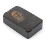 19th century snuff box hand painted with a bearded gentleman, 8cm wide : For Further Condition