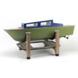 Large wooden remote control boat on stand, 70cm in length : For Further Condition Reports Please