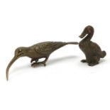 Two Japanese bronzes including a duck, the largest 11.5cm in length : For Further Condition