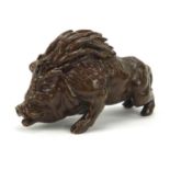 Japanese patinated bronze warthog, 5.5cm wide : For Further Condition Reports Please visit Our