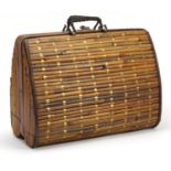 Chinese wicker basket with brass lock, 38cm in length : For Further Condition Reports Please visit