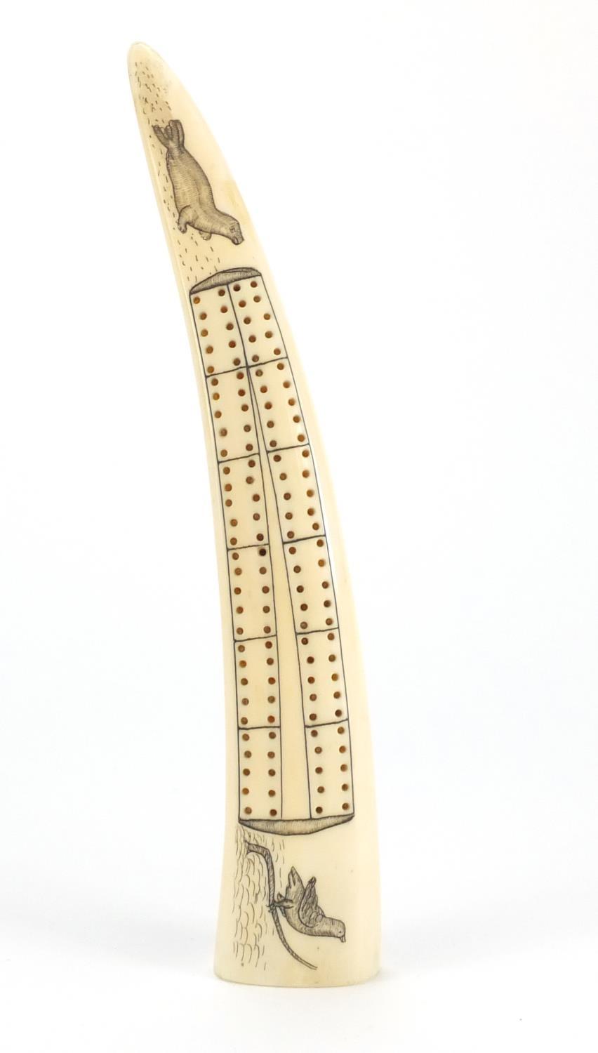 Scrimshaw style cribbage board, 24 cm in length : For Further Condition Reports Please visit Our - Image 4 of 7