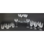 Three sets of six cut crystal glasses including Royal Brierley, the largest each 19.5cm high :For