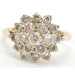 9ct gold cubic zirconia flower head ring, size M, 2.7g :For Further Condition Reports Please Visit