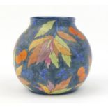 Carlton Ware globular vase hand painted in the cherry pattern, factory marks and numbered 3237 to