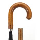 Edwardian Malacca walking stick parasol with telescopic shaft, 89cm in length :For Further Condition