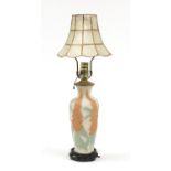Coloured glass table lamp moulded with foxglove flowers, 29cm high excluding the fitting :For